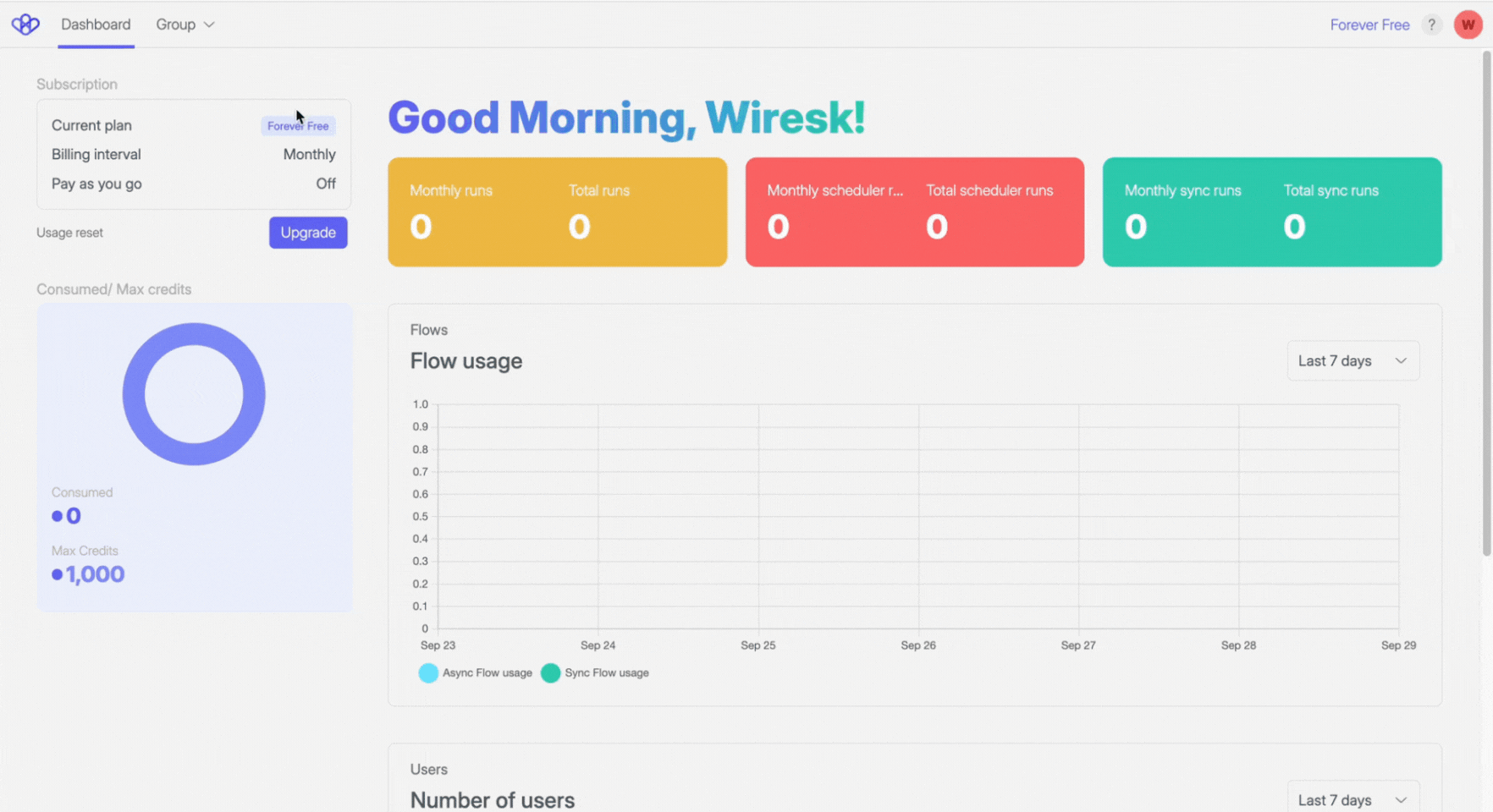 GIF animated screen of Wiresk, showing the way to create a new Flow.