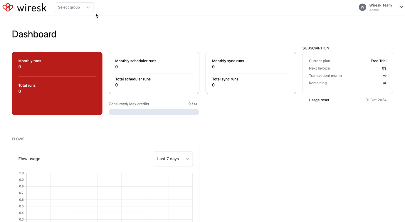 animated image GIF of Wiresk platform screen. it shows where to click to create a group