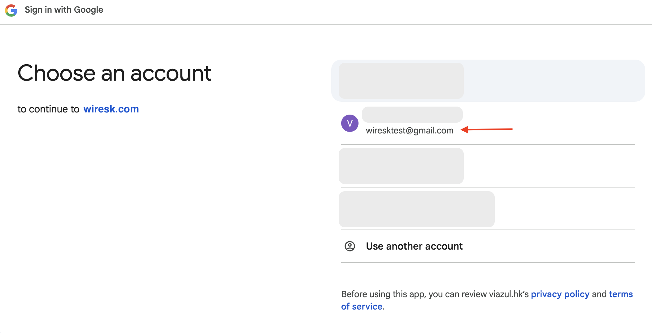 Gmail Connection and Settings 4 Selection screen of Google Account to link with Wiresk.