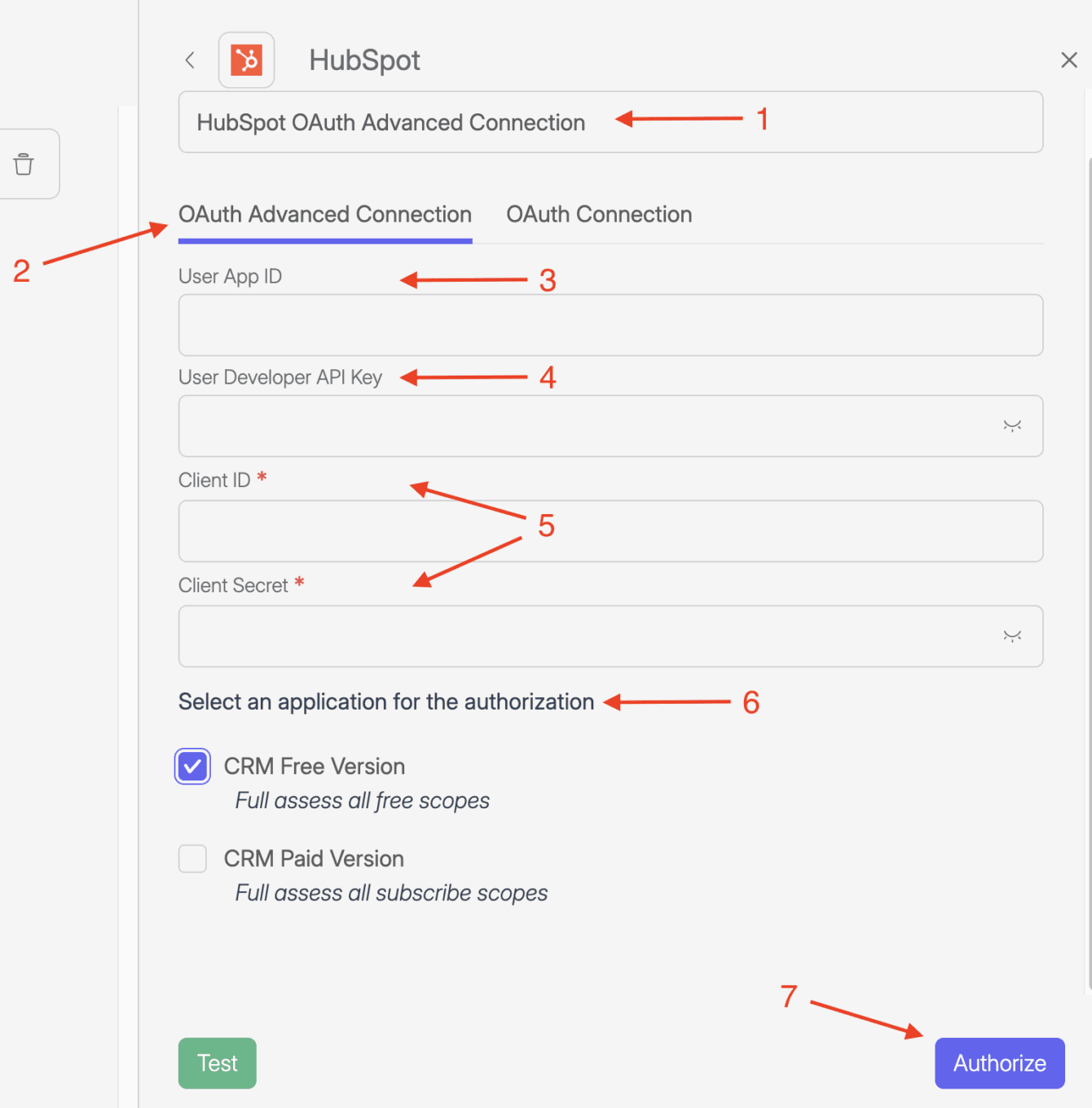 Screenshot of Wiresk Add apps screen. Red arrows point to required field for setting instructions.