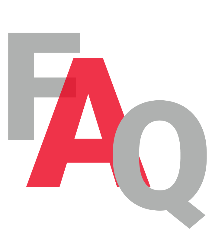 a red and grey faq logo