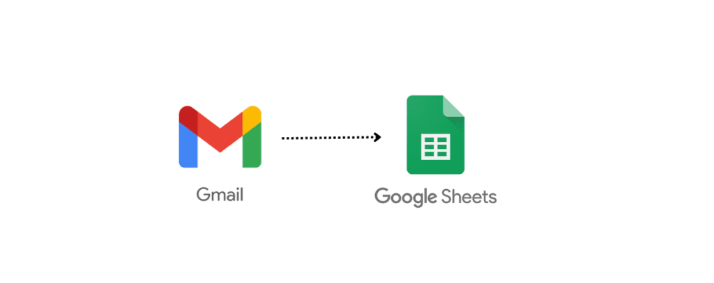 Banner with white background, shows Gmail logo with a transition arrow to Google sheets logo.