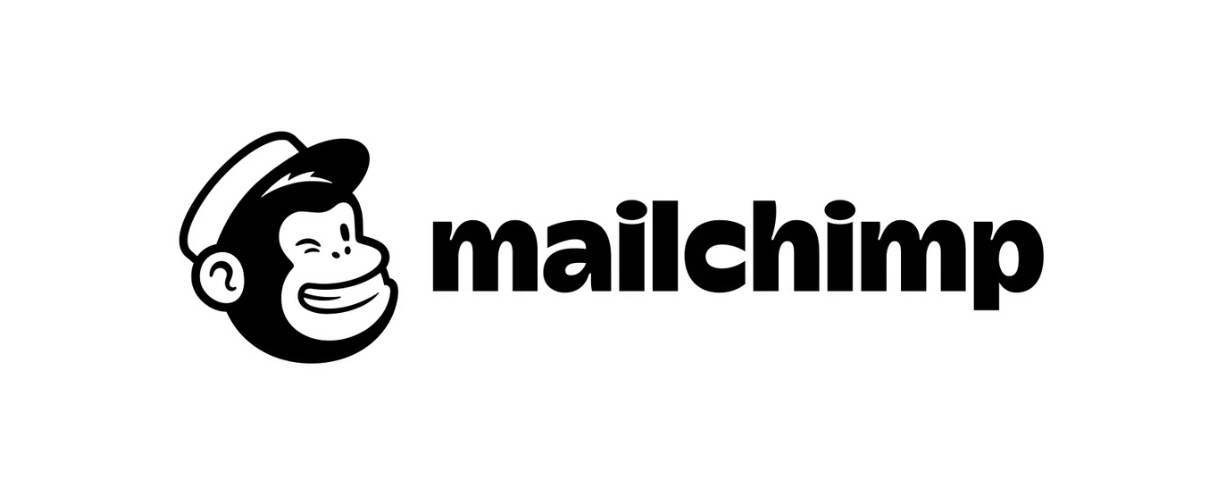 Banner mailchimp, white background, black mailchimp and name logo