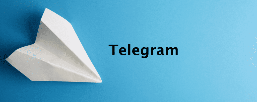 Telegram banner with paper plan Telegram logo on a blue background.