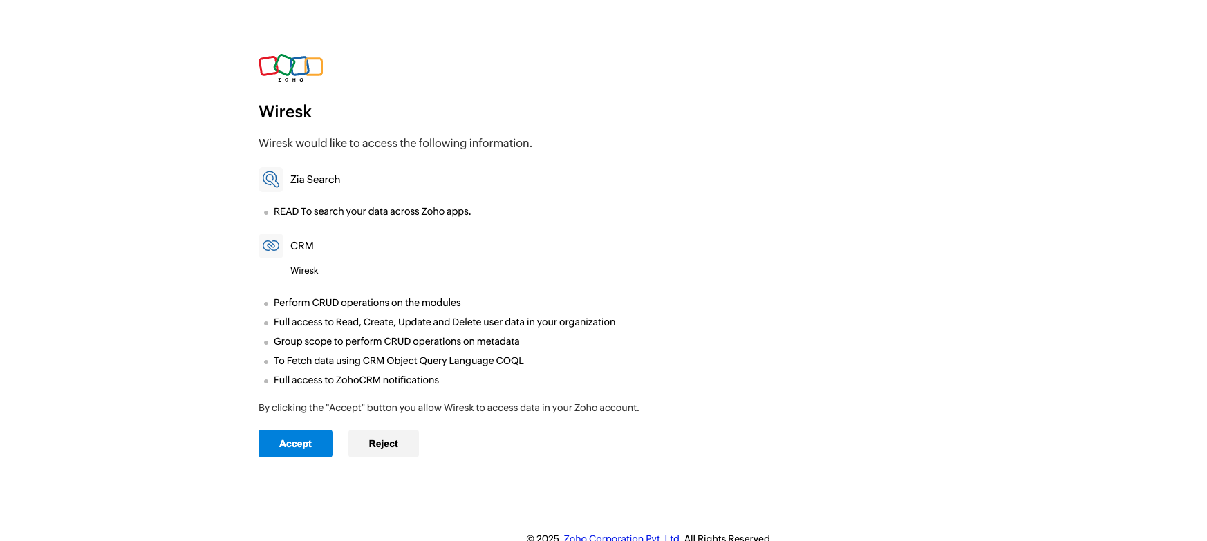Screenshot 2025 01 28 at 5.44.49 in the afternoon ZOHO CRM - Connection