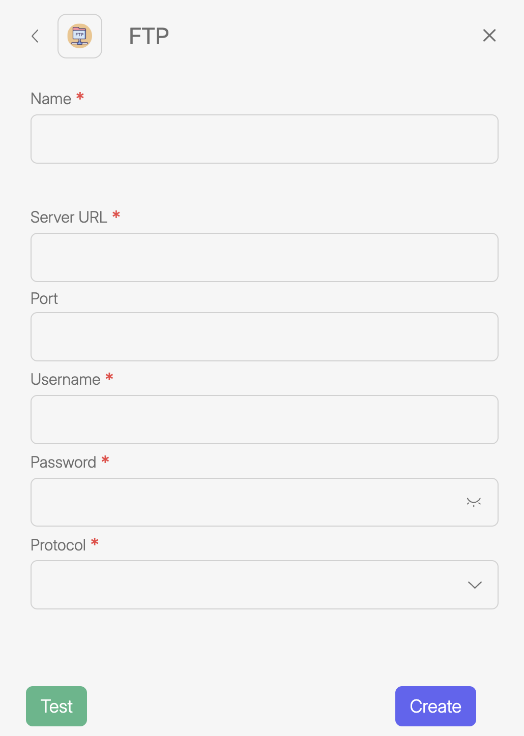 Screenshot of Wiresk "My apps" section. On the right panel, it shows the FTP connection settings.