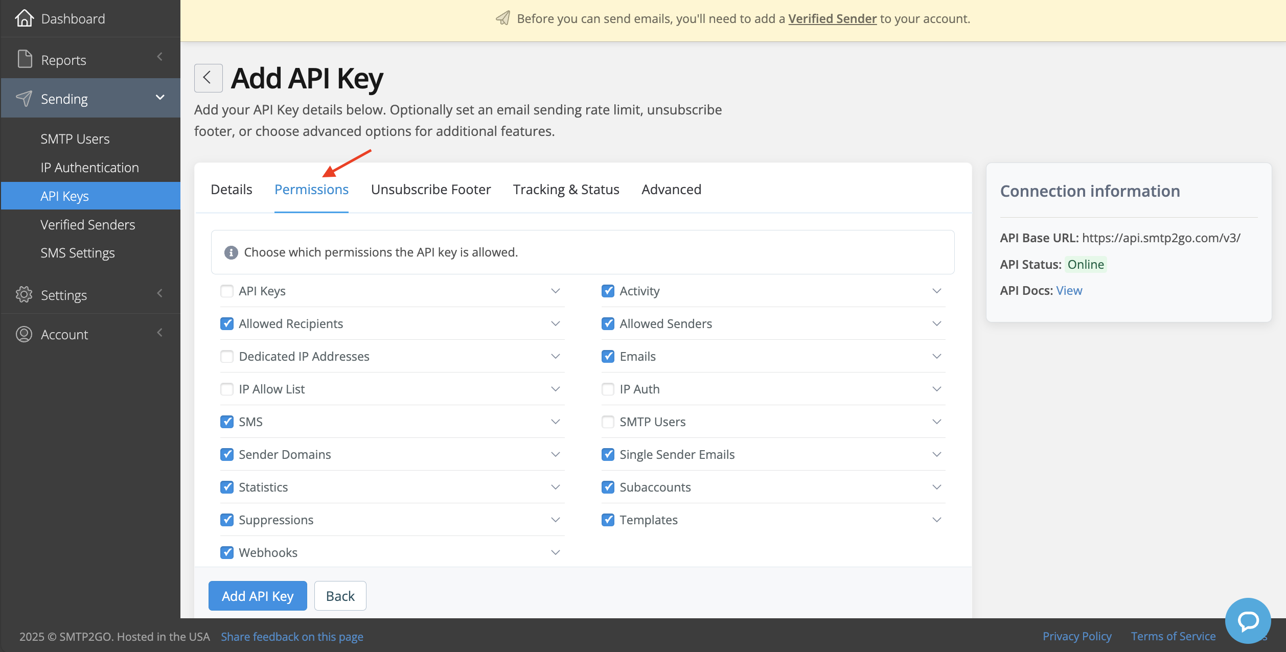 Wiresk 2025 09 19 at 15.36.33 SMTP2GO - Connection